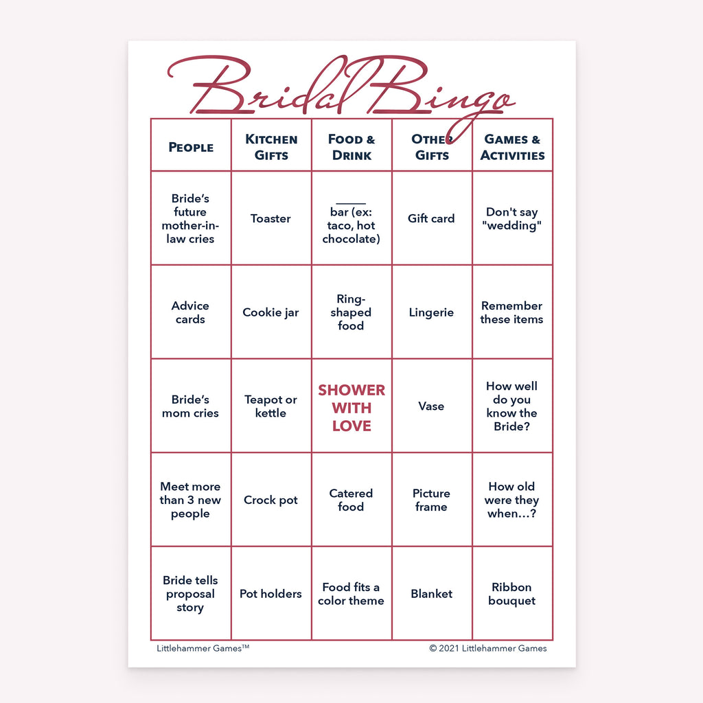 Printable bridal shower Bridal Bingo card in rose gold theme