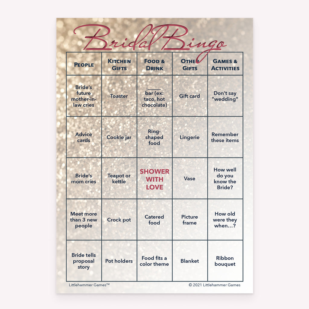 Glittery rose gold design bridal shower printable Bridal Bingo card