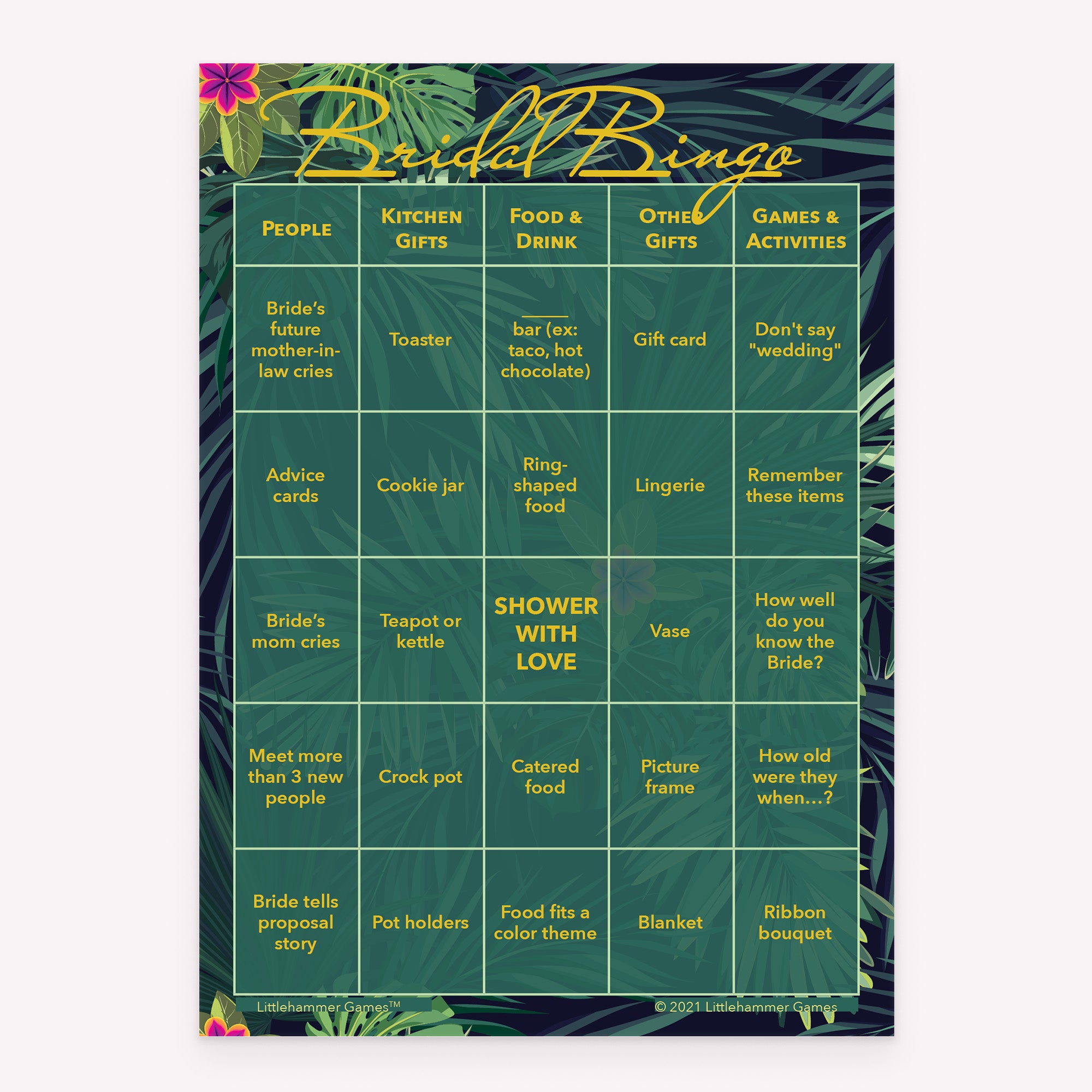 Tropical-themed Bridal Bingo bridal shower printable card
