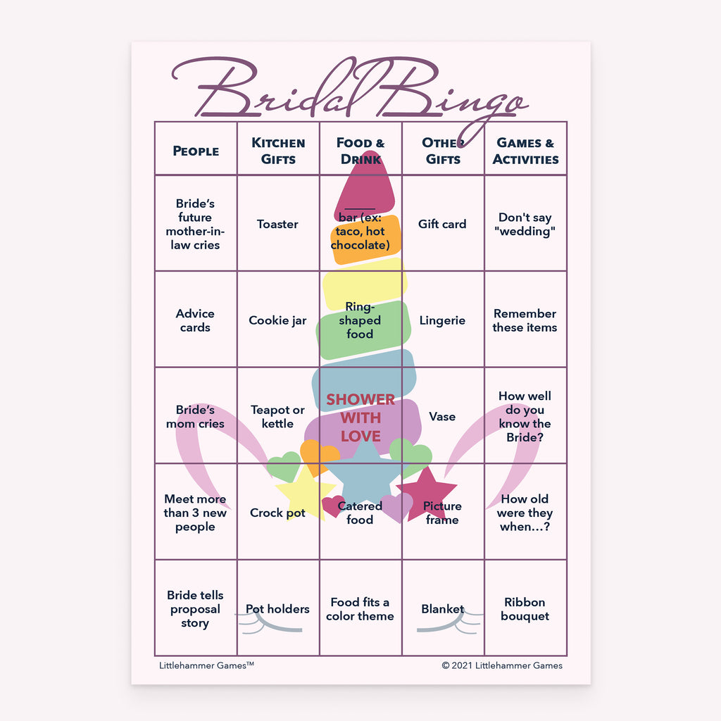 Printable Bridal Bingo bridal shower game card in unicorn design
