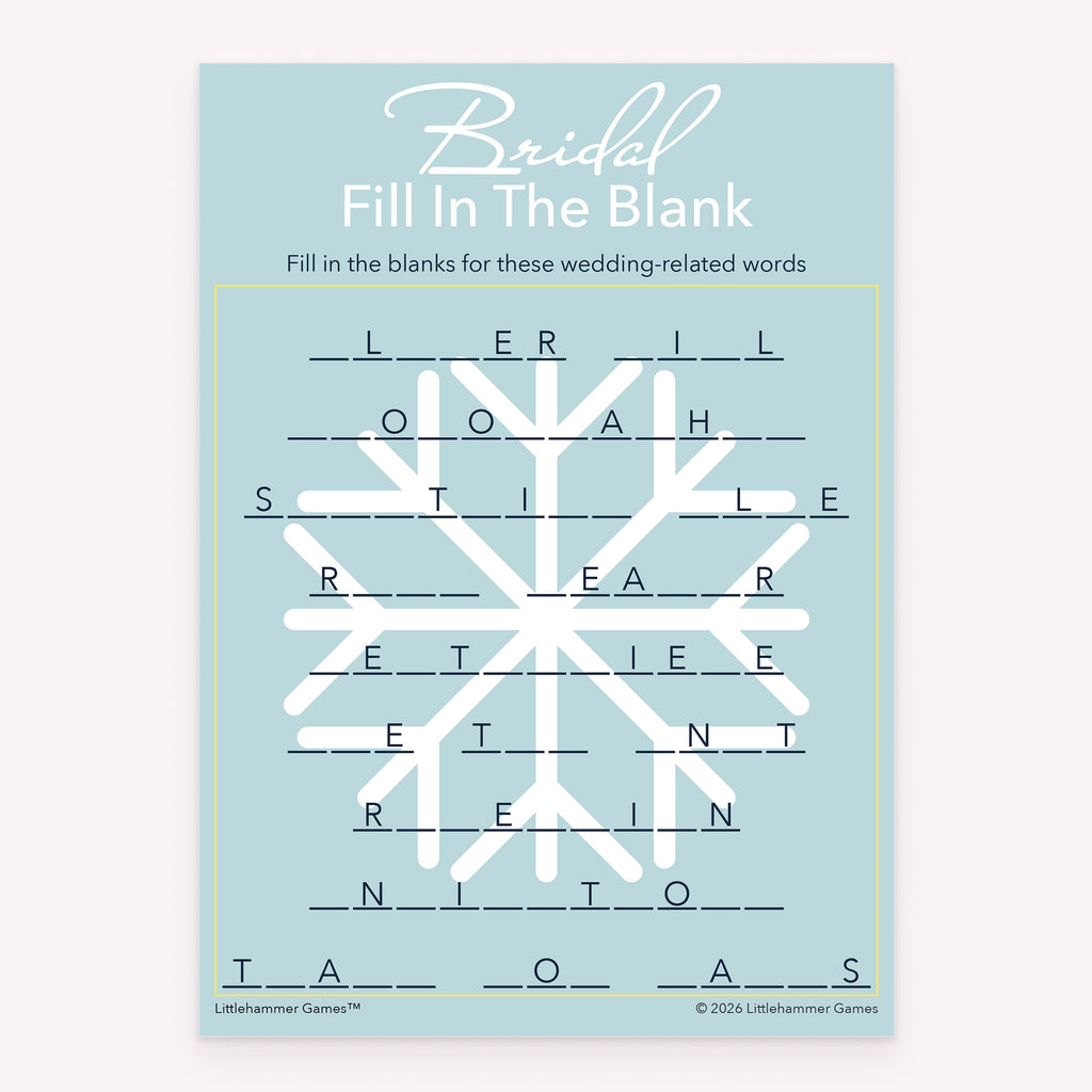 Snowflake style printable bridal shower Bridal Fill in the Blank card