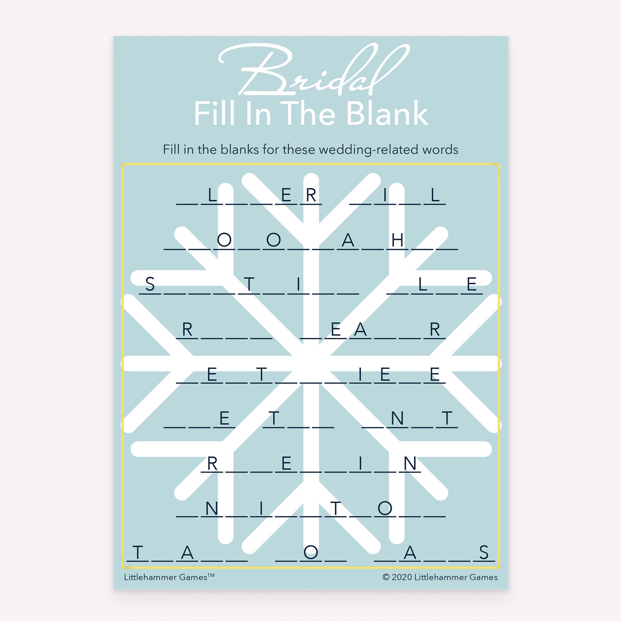Snowflake style printable bridal shower Bridal Fill in the Blank card