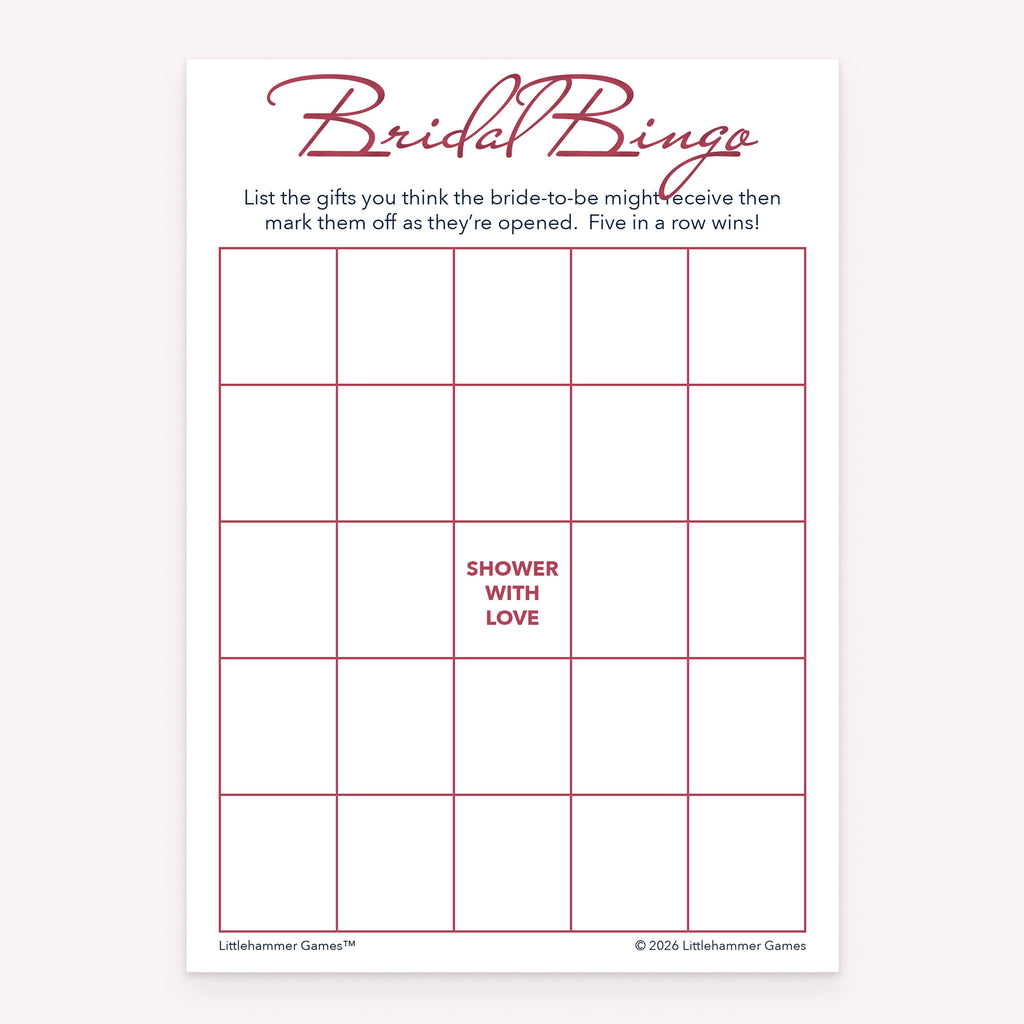 Rose gold design bridal shower printable Bridal Gift Bingo card