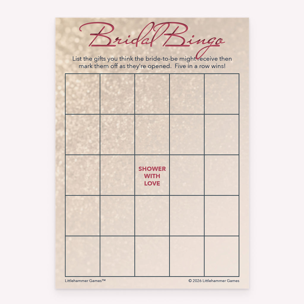 Bridal Gift Bingo printable bridal shower activity in rose gold glitter style