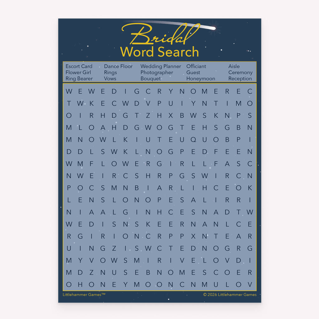 Celestial Bridal Word Search bridal shower printable card