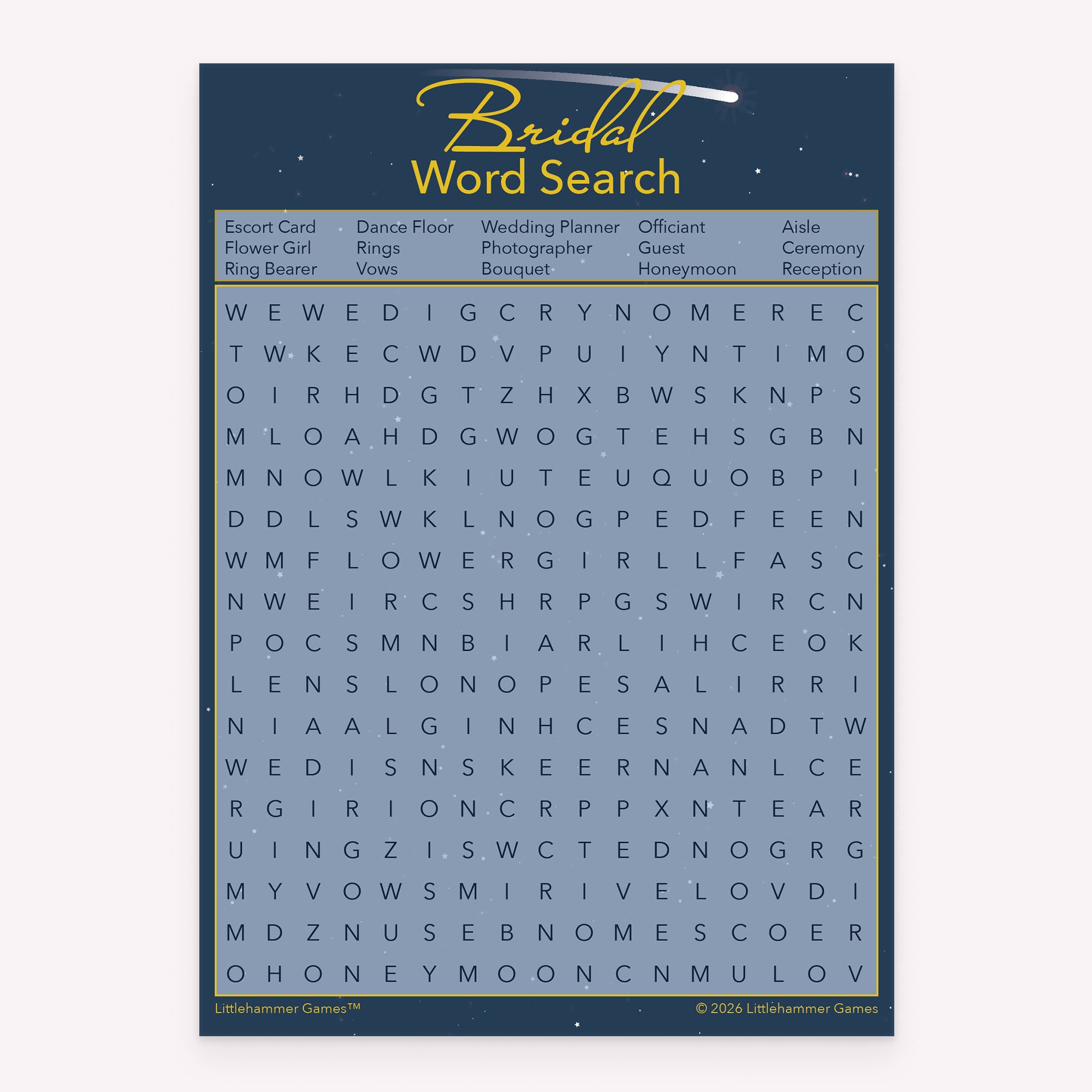 Celestial Bridal Word Search bridal shower printable card