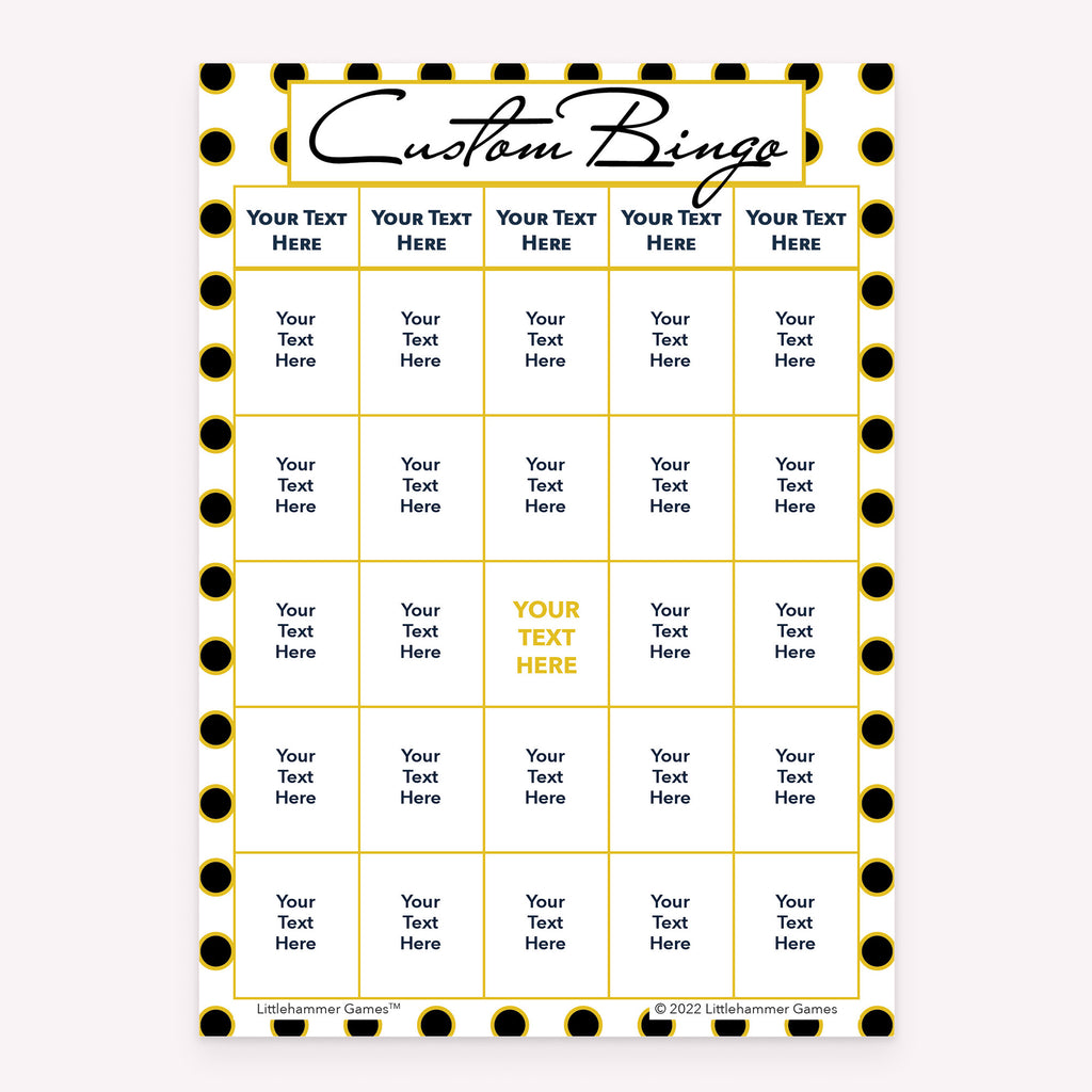 Black and gold polka dot custom bingo template printable card design
