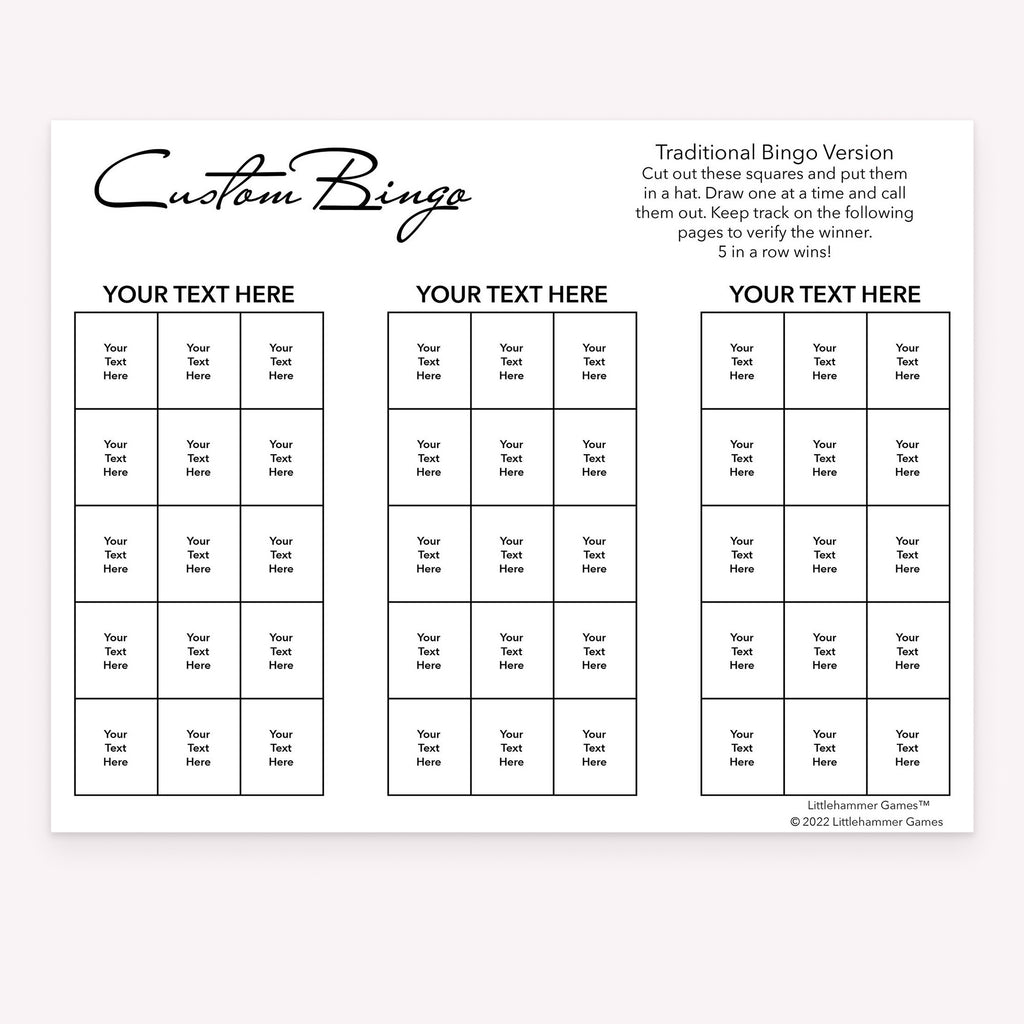 Custom Bingo Set Printable Game – Personalized Bingo Cards for Parties & Events