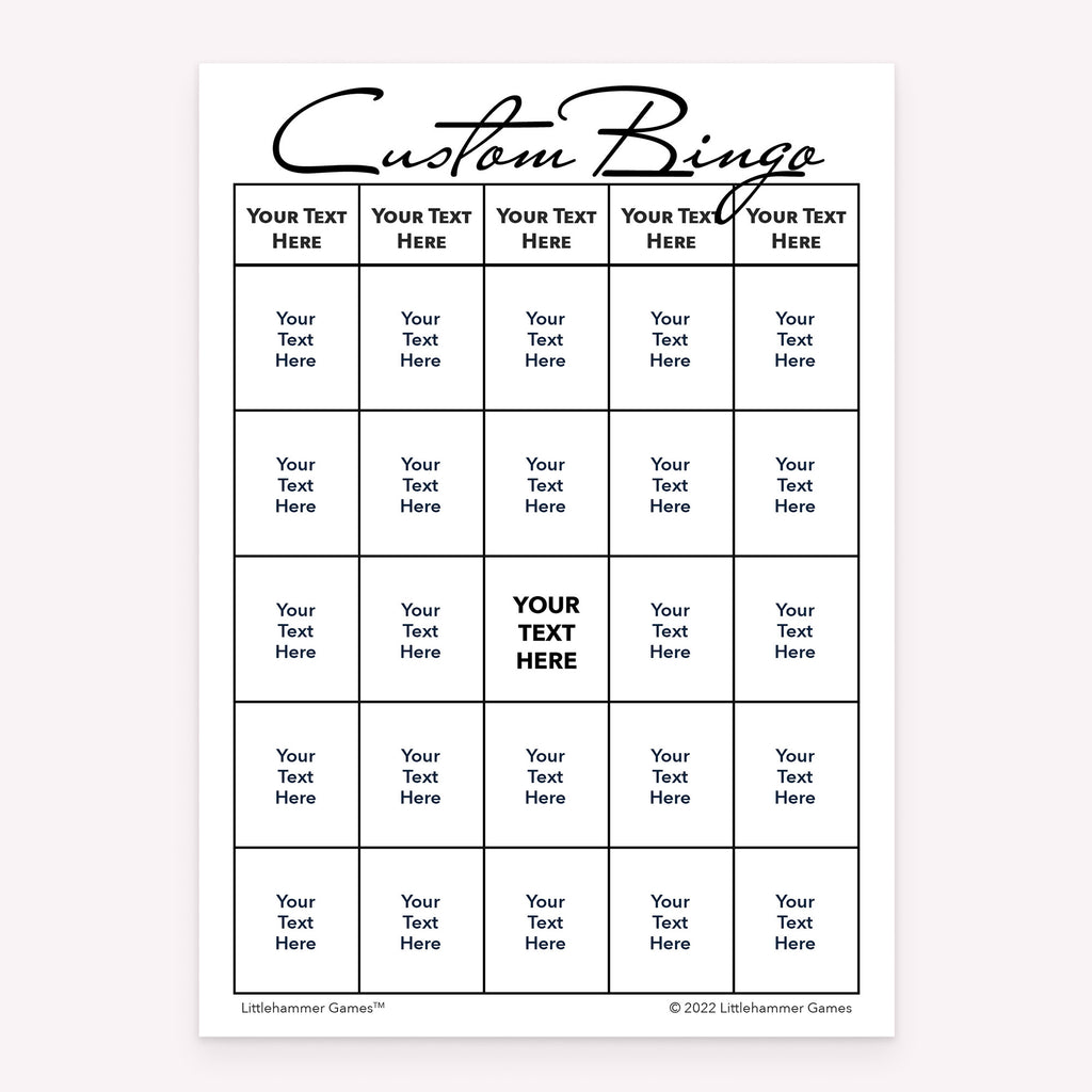 Black and white custom bingo card printable template