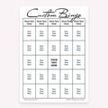 Black and white custom bingo card printable template