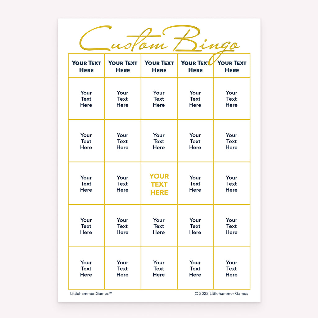 Gold customizable bingo card printable game