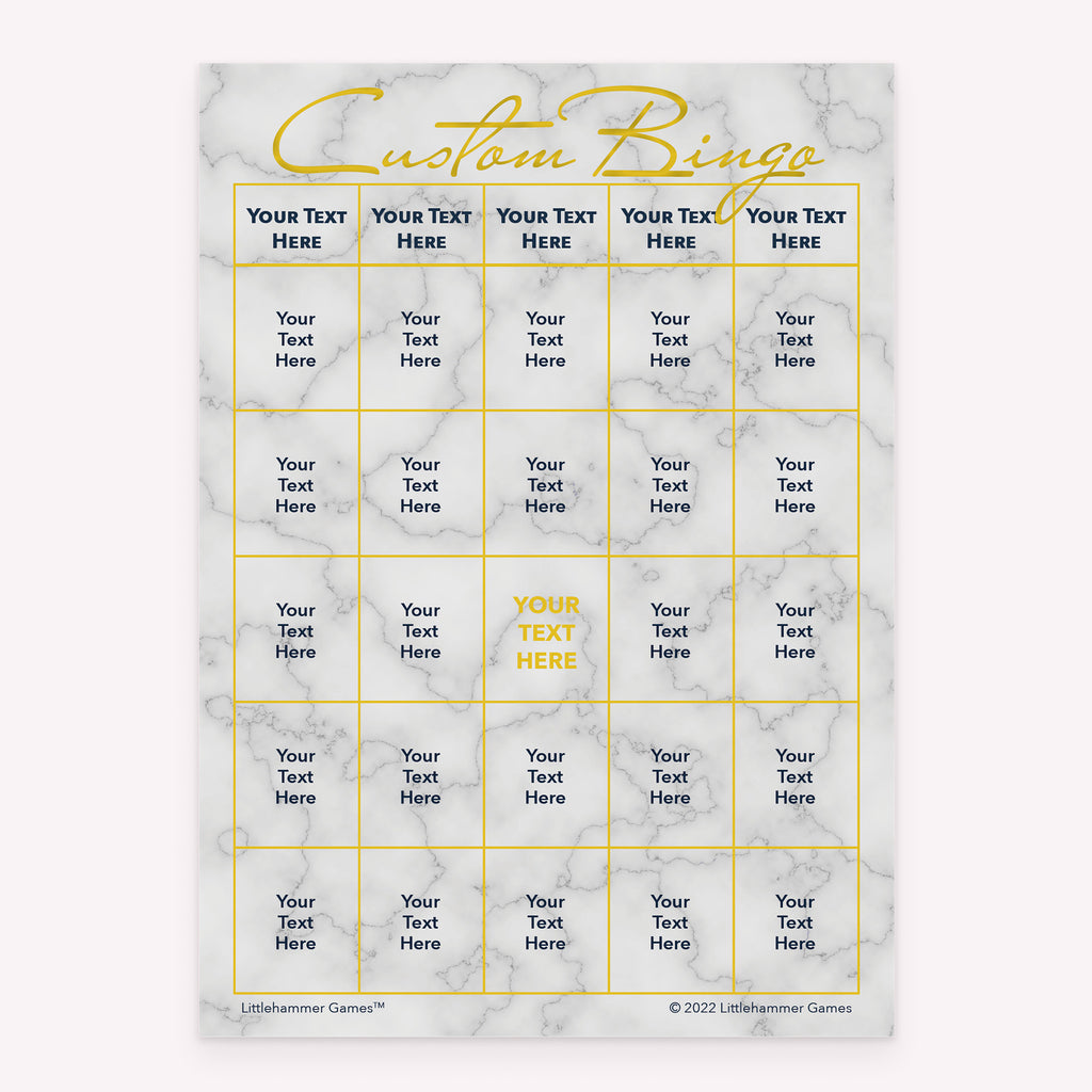 Gold marble personalized bingo card printable