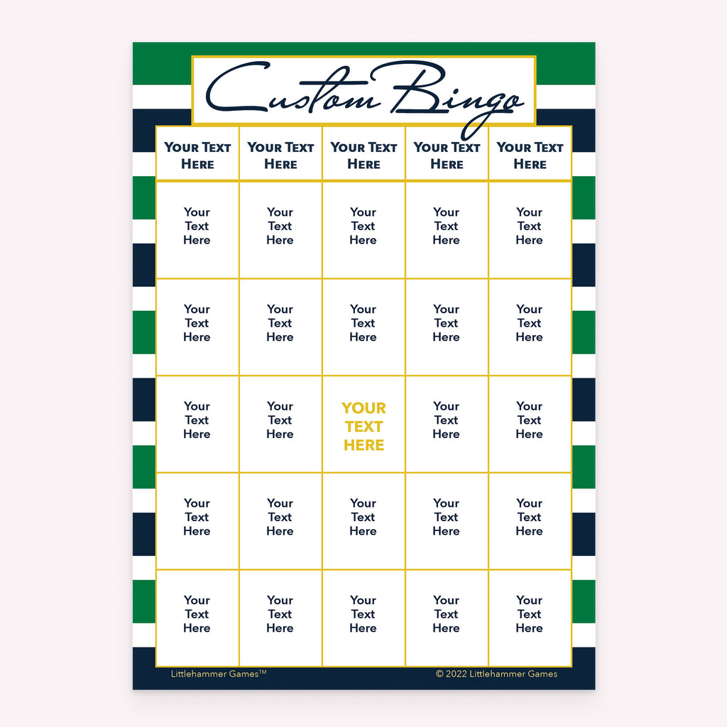 Green and navy striped custom bingo card printable template