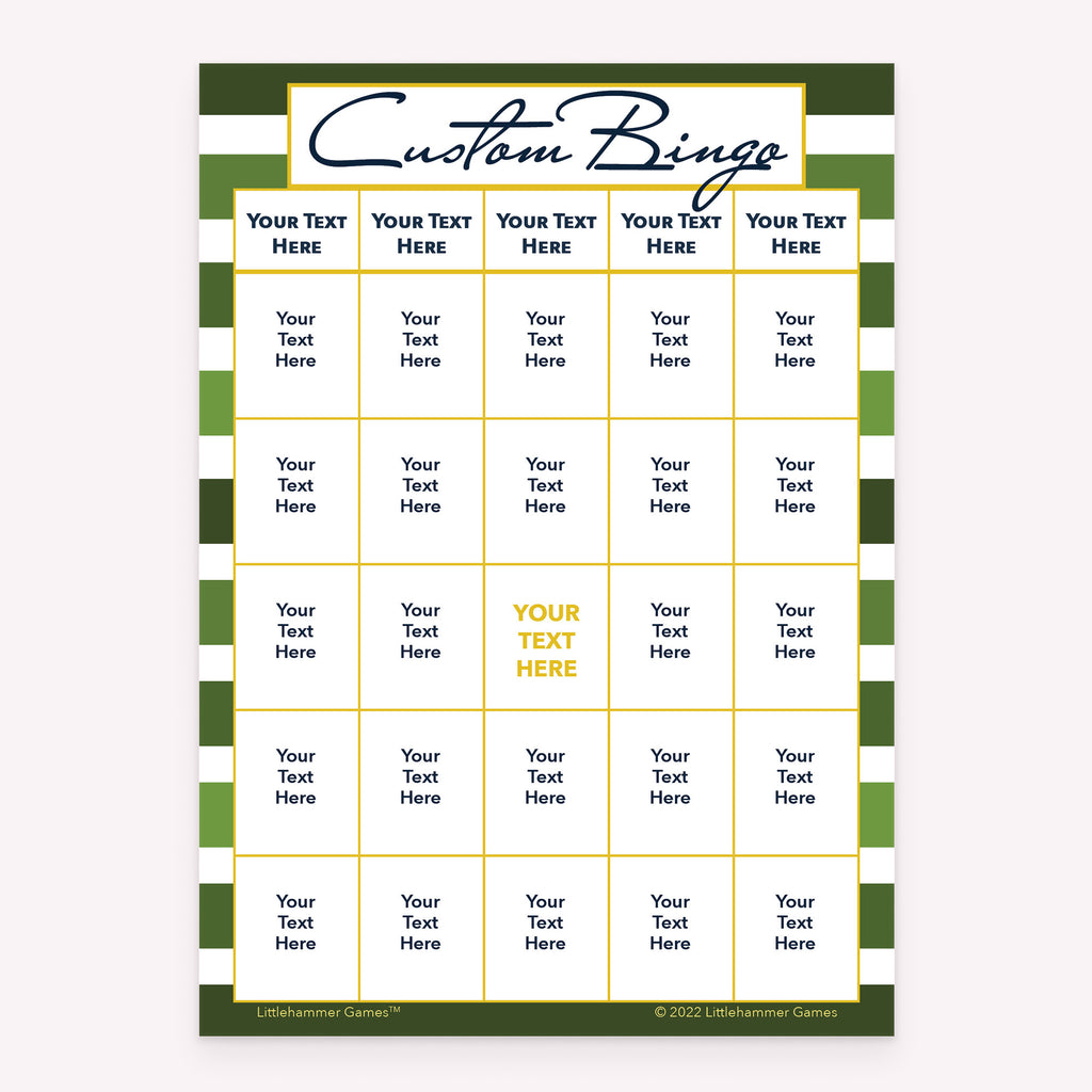 Green striped custom bingo template printable card design