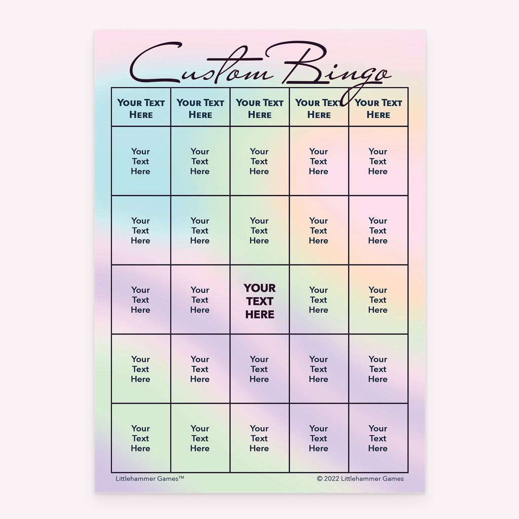 Holographic customizable bingo card printable game