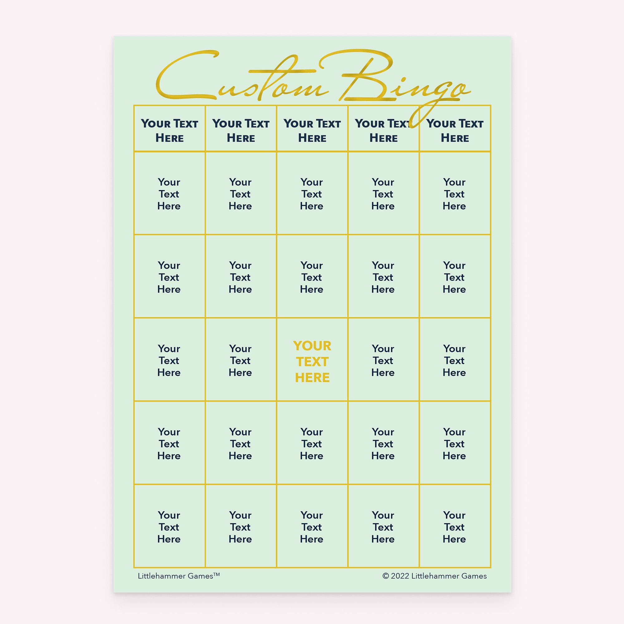 Mint and gold custom bingo template printable card design