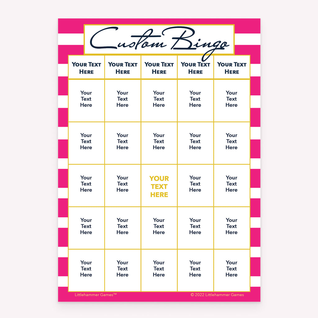 Pink striped customizable bingo card printable game