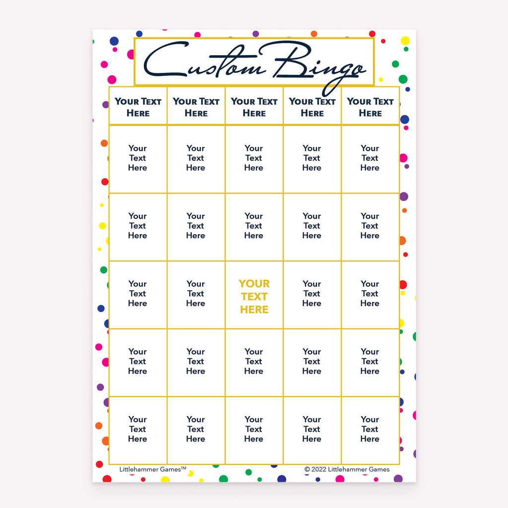 Rainbow polka dot custom bingo card printable template