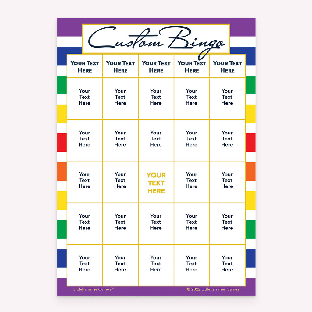 Rainbow striped personalized bingo card printable