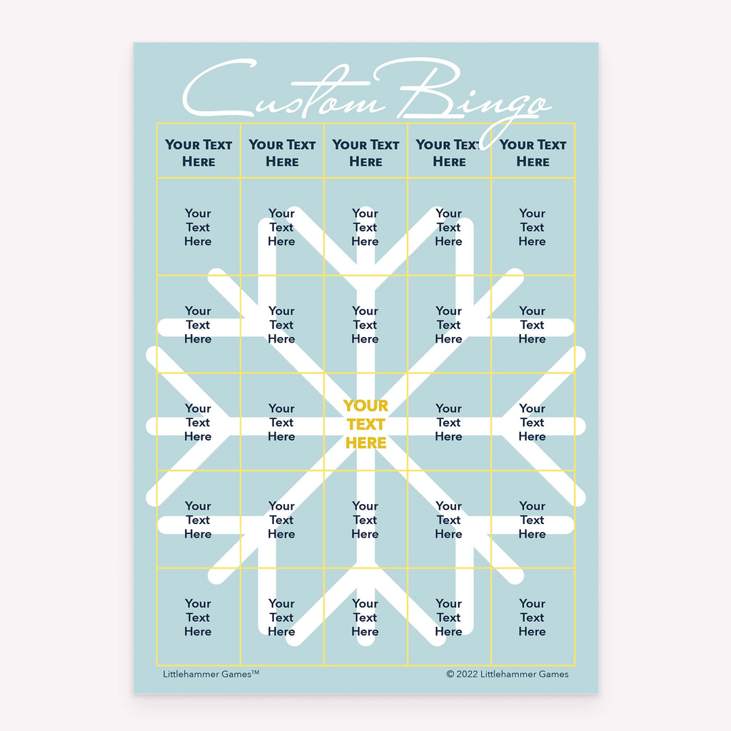 Snowflake custom bingo template printable card design