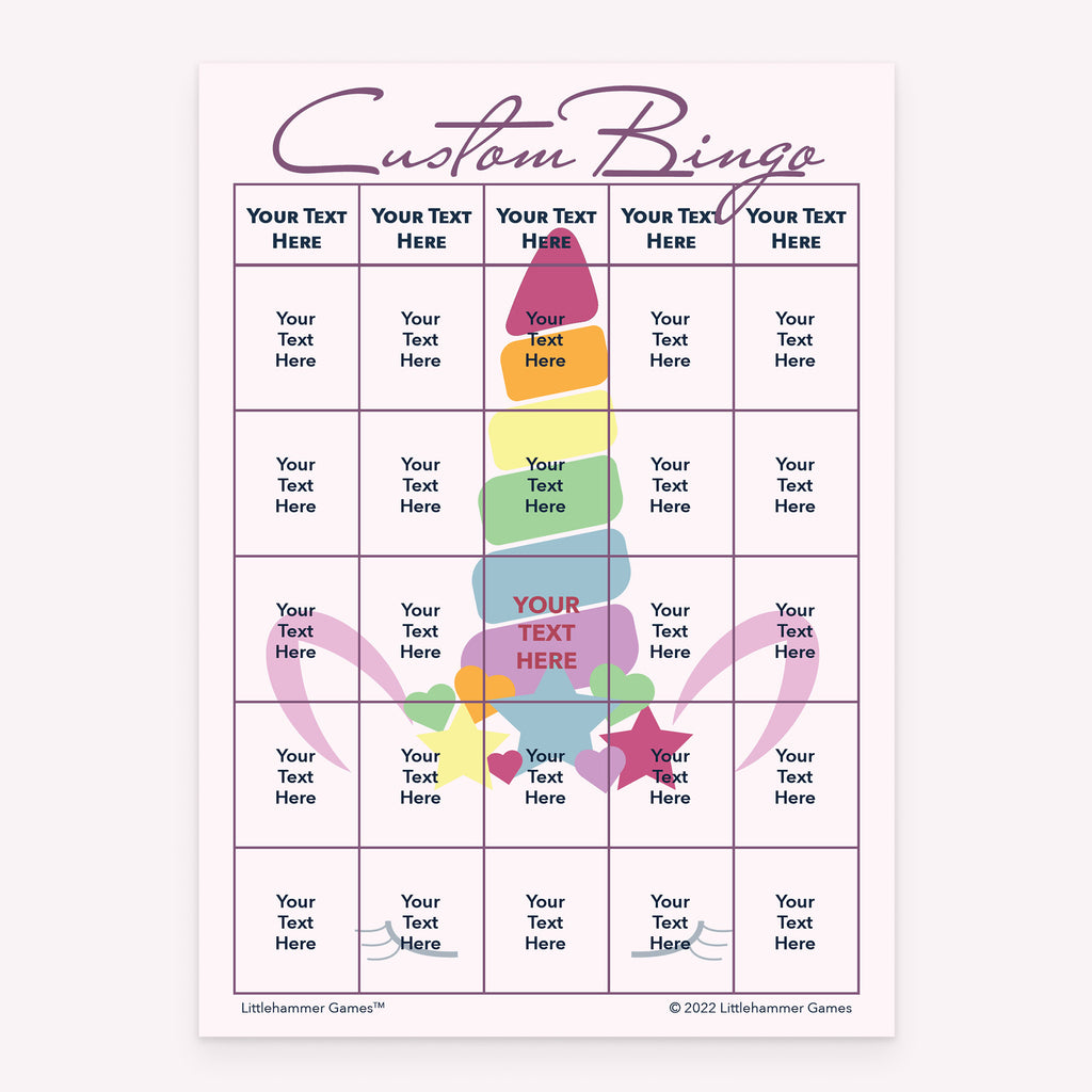 Unicorn personalized bingo card printable