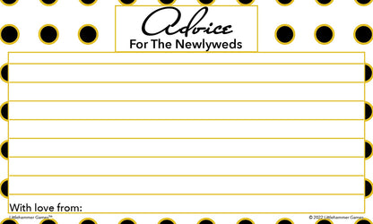 Black and gold polka dot Advice for the Newlyweds card for reception tables