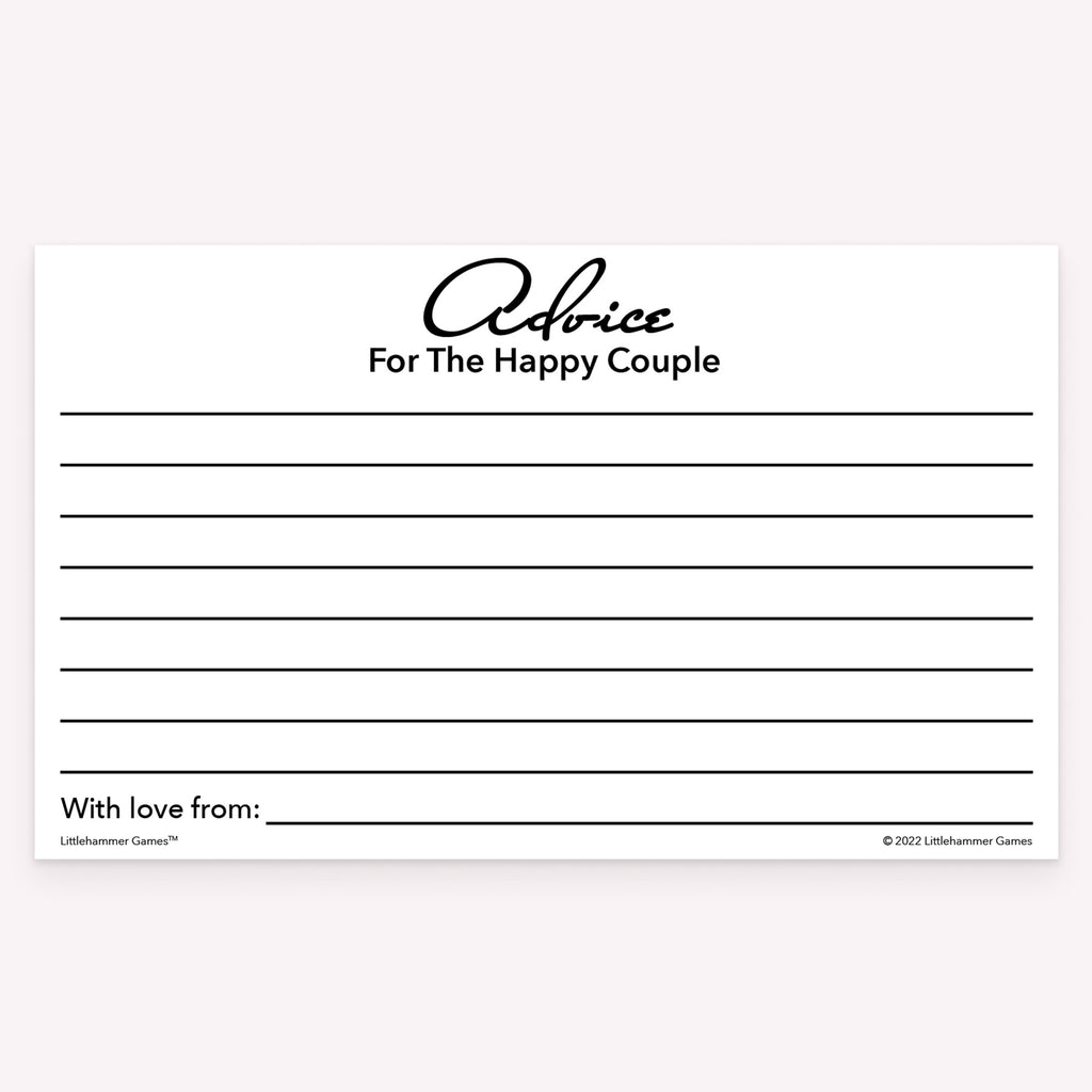 Printable black and white Advice for the Happy Couple wedding keepsake card