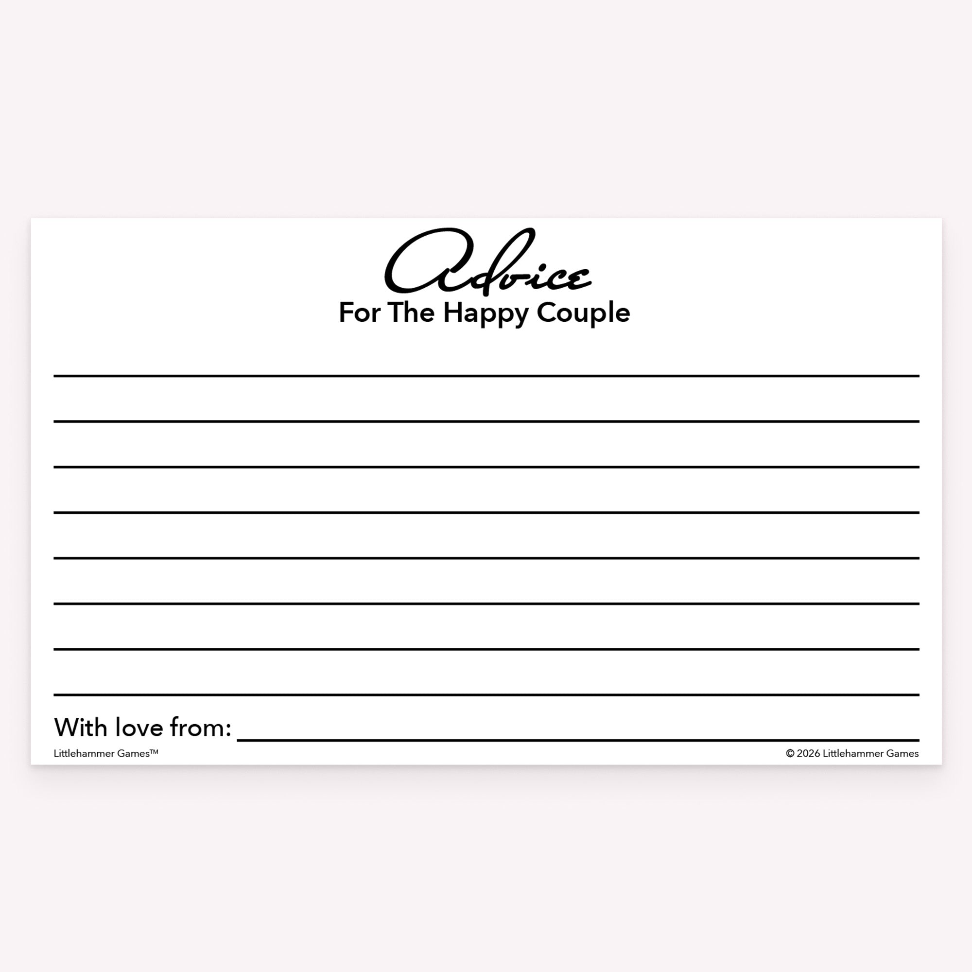 Printable black and white Advice for the Happy Couple wedding keepsake card