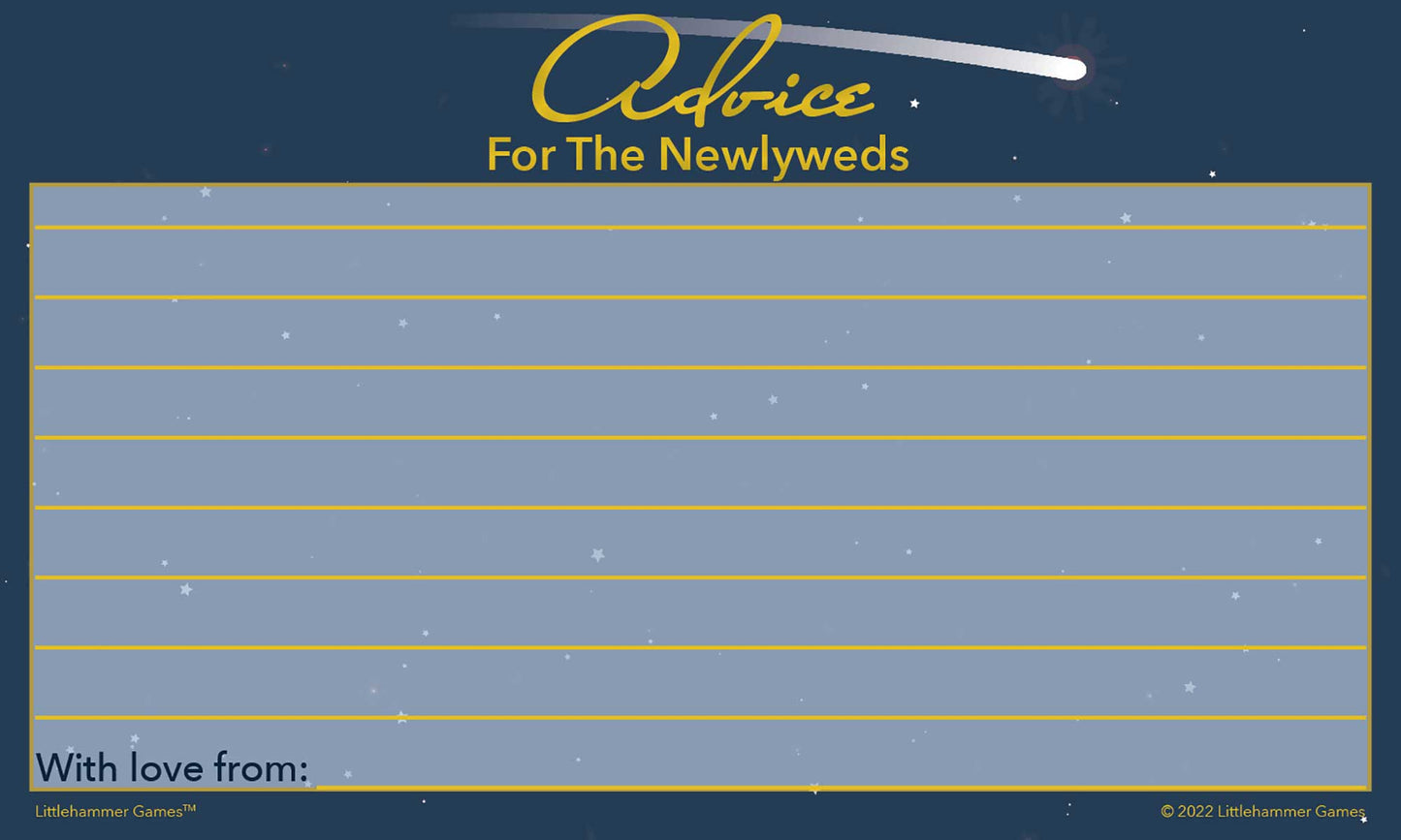 Celestial printable wedding advice card titled “Advice for the Newlyweds”