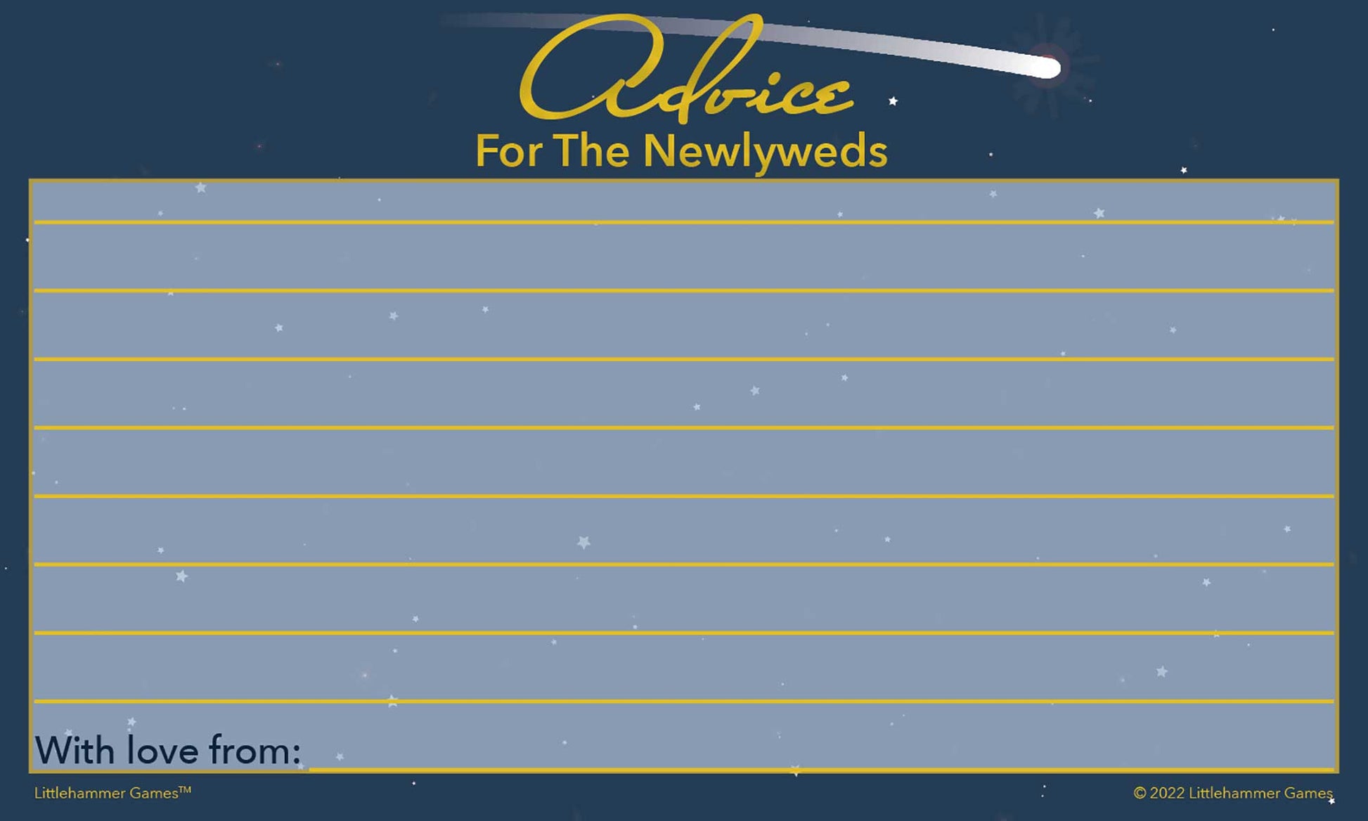 Celestial printable wedding advice card titled “Advice for the Newlyweds”