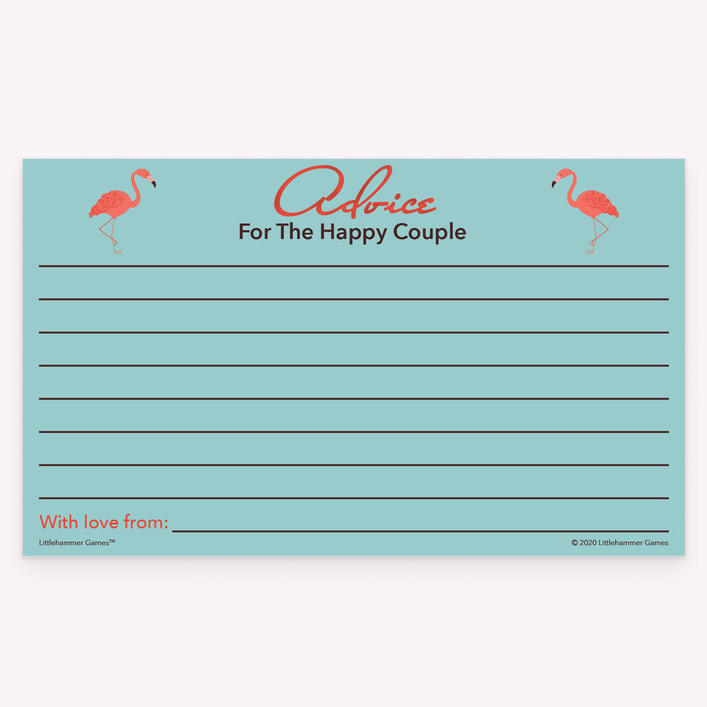 Flamingo printable wedding advice card titled “Advice for the Happy Couple”