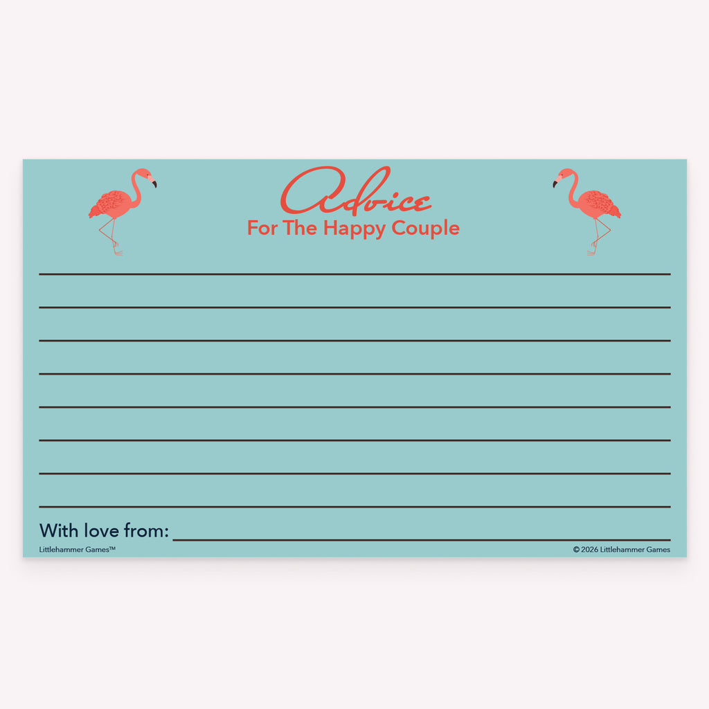 Flamingo printable wedding advice card titled “Advice for the Happy Couple”