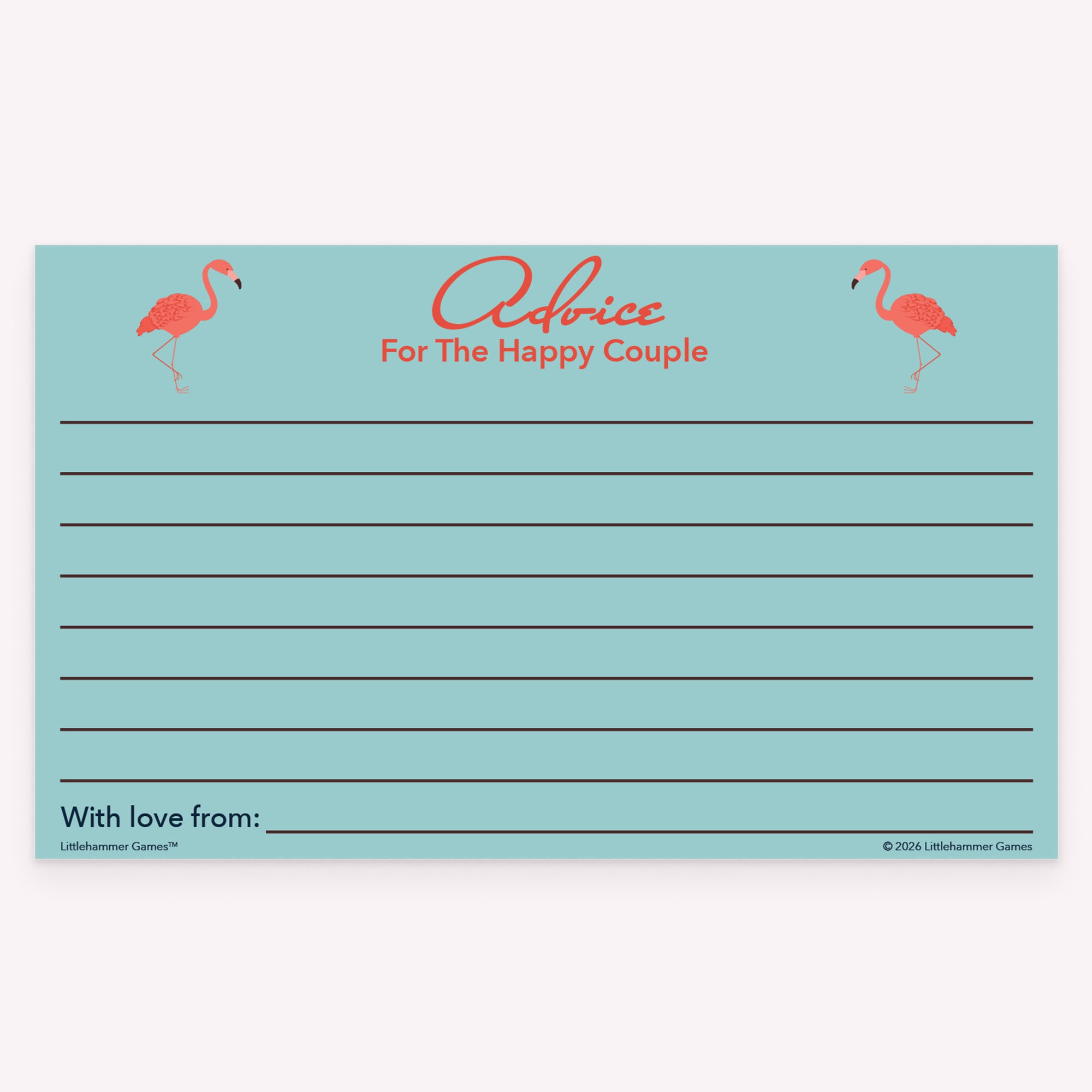 Flamingo printable wedding advice card titled “Advice for the Happy Couple”