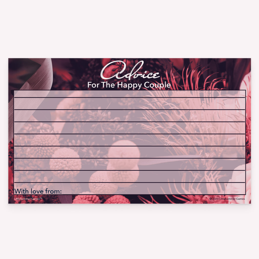 Purple floral wedding advice card with lined space for guest well wishes