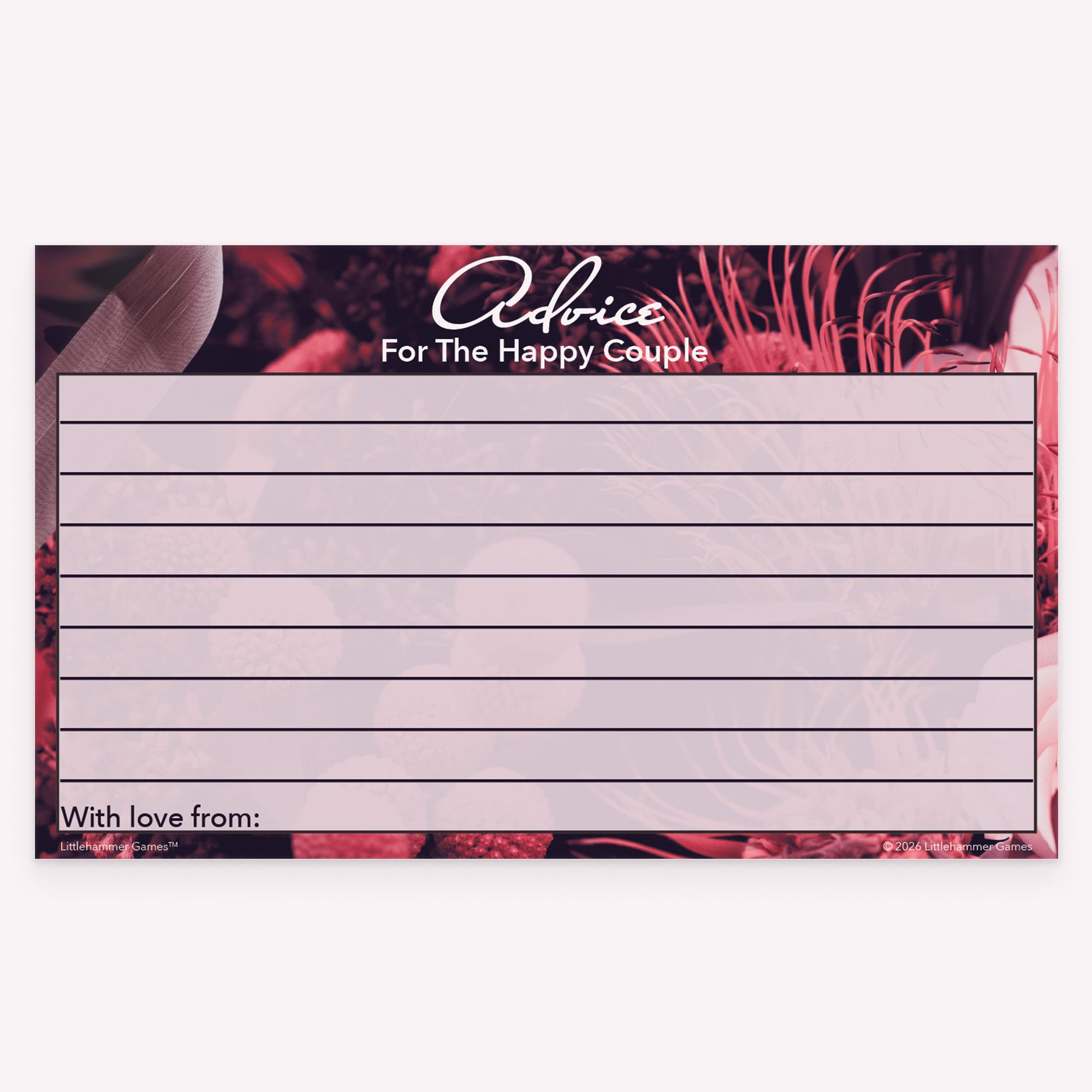 Purple floral wedding advice card with lined space for guest well wishes