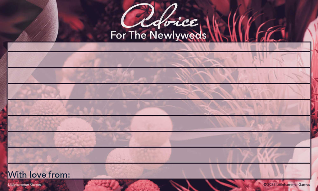 Dark floral Advice for the Newlyweds card with guest writing lines