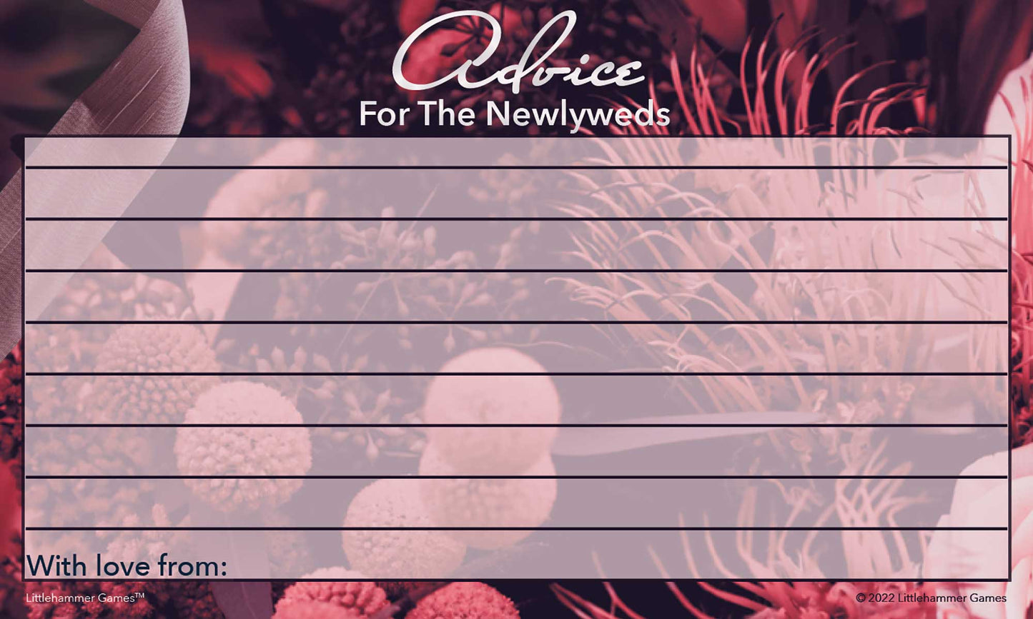Dark floral Advice for the Newlyweds card with guest writing lines