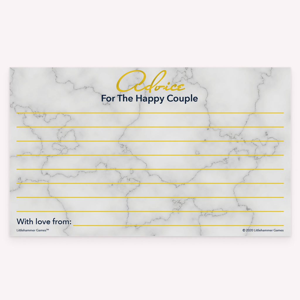 Printable gold and marble happy couple advice card for marriage tips
