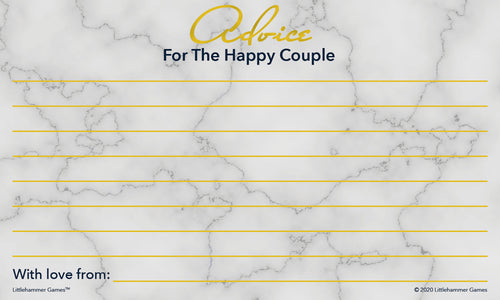 Printable gold and marble happy couple advice card for marriage tips