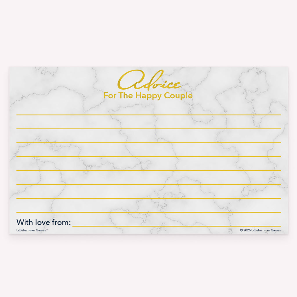 Printable gold and marble happy couple advice card for marriage tips