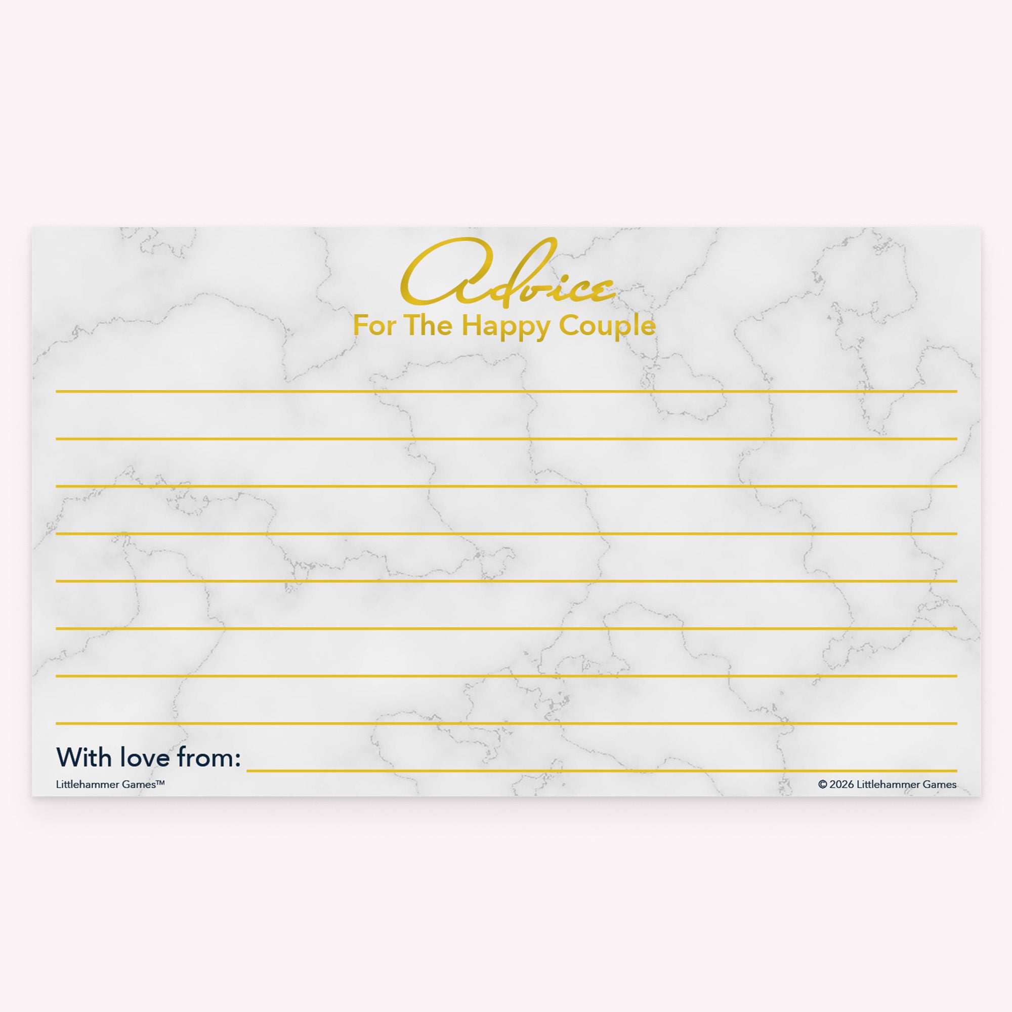 Printable gold and marble happy couple advice card for marriage tips