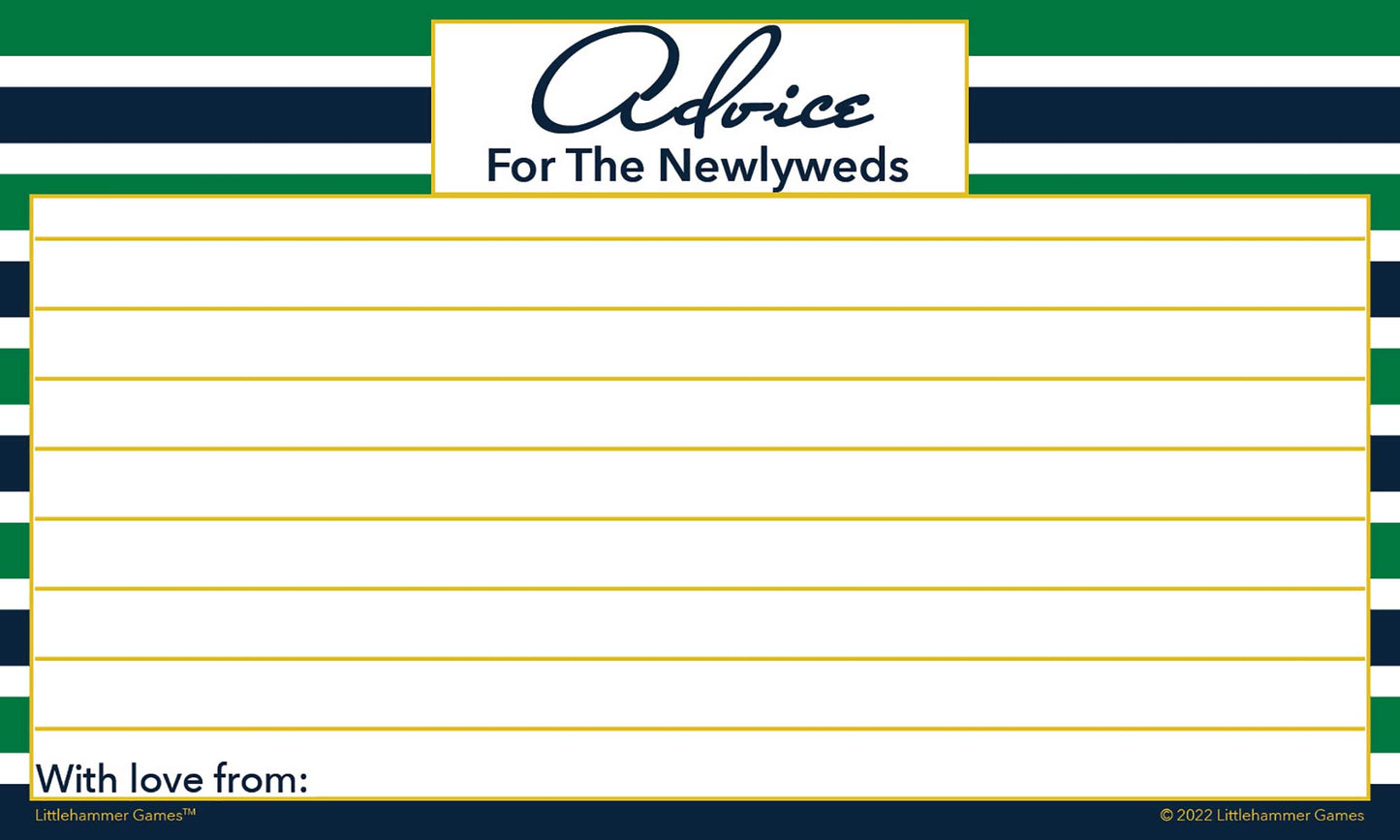 Green and navy stripe printable Advice for the Newlyweds wedding card with guest message lines
