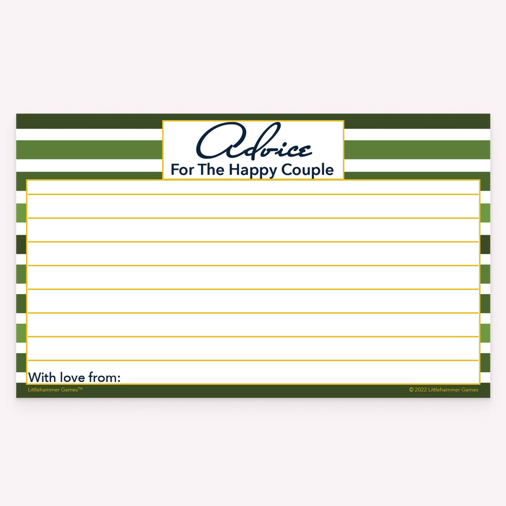 Green stripe wedding advice card featuring playful header text