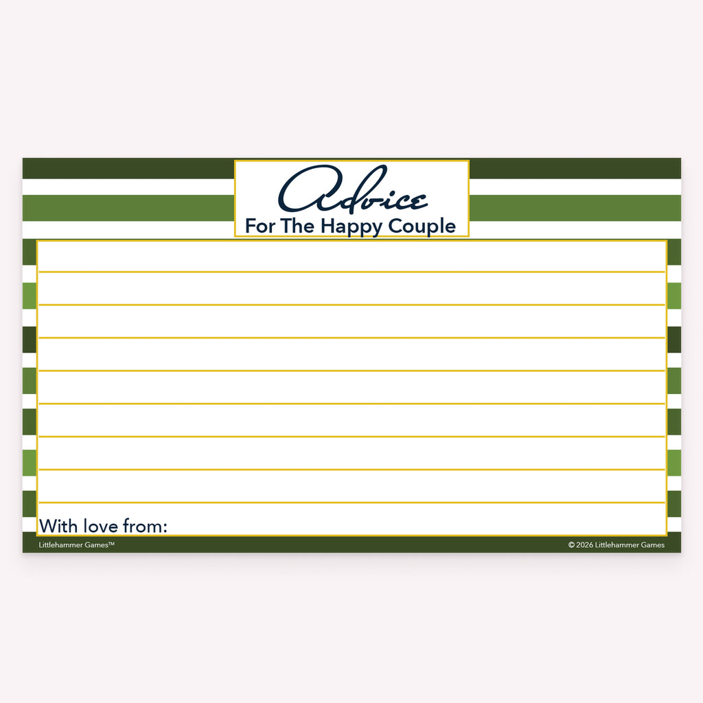 Green stripe wedding advice card featuring playful header text