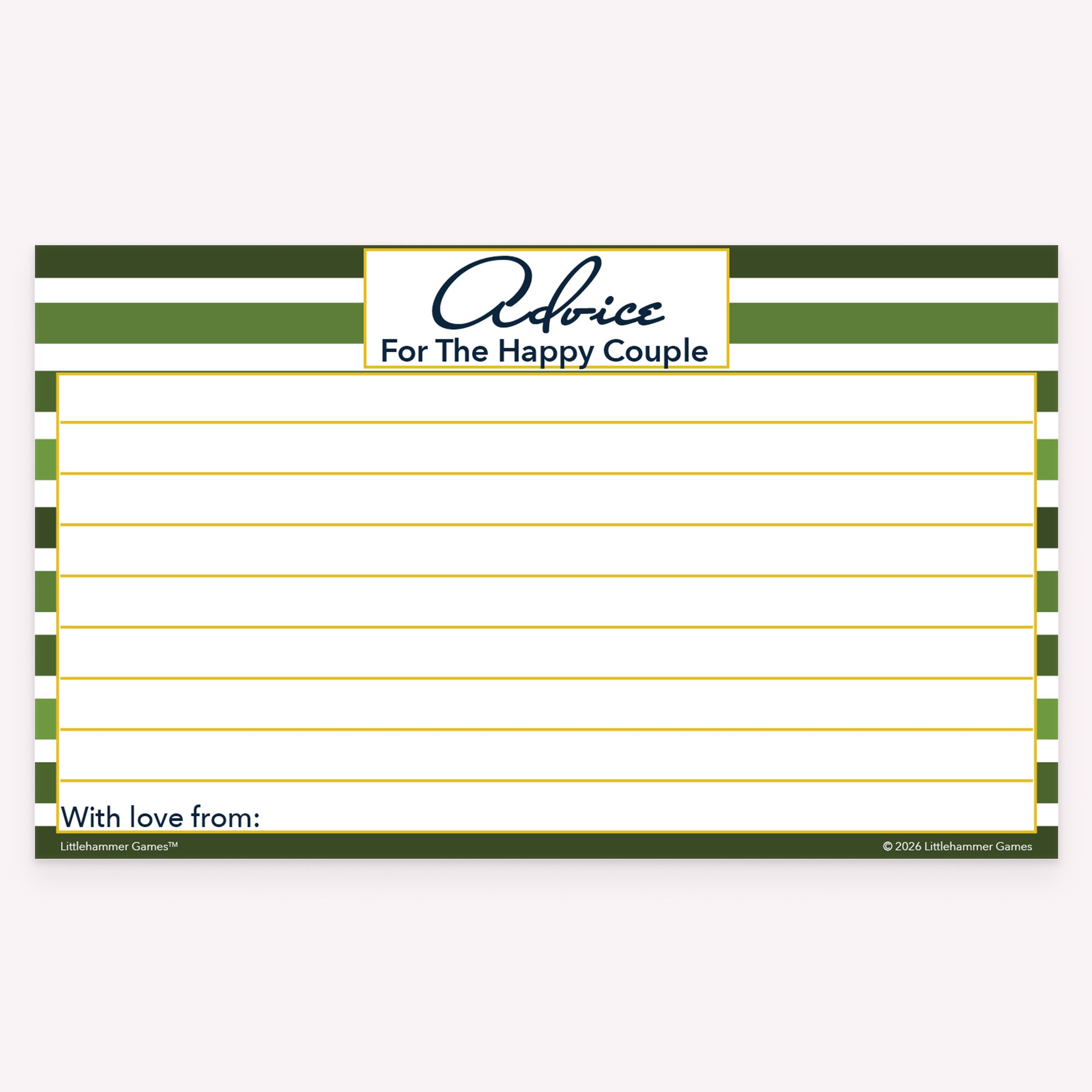Green stripe wedding advice card featuring playful header text