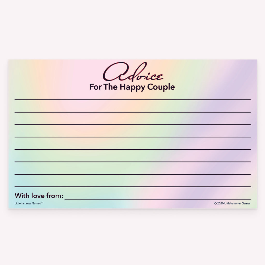 Hologram wedding advice card with simple layout and response lines