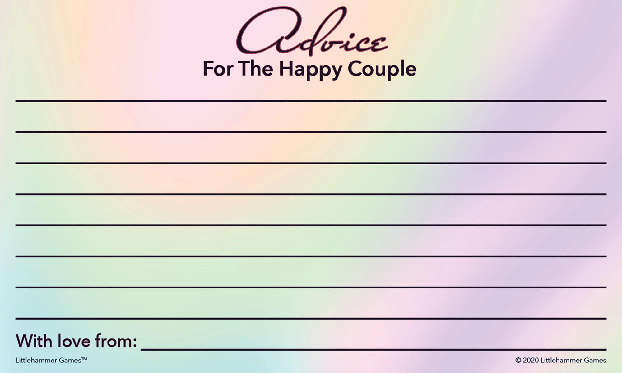 Hologram wedding advice card with simple layout and response lines