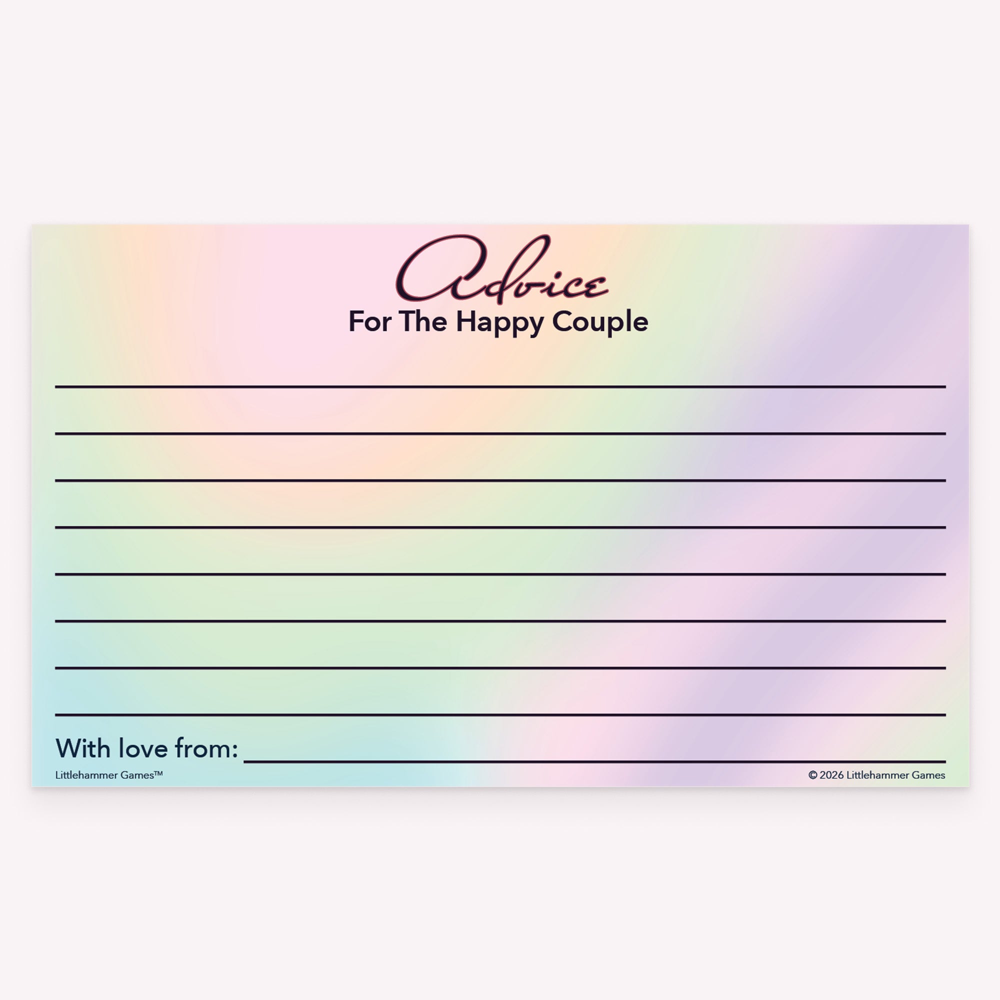 Hologram wedding advice card with simple layout and response lines