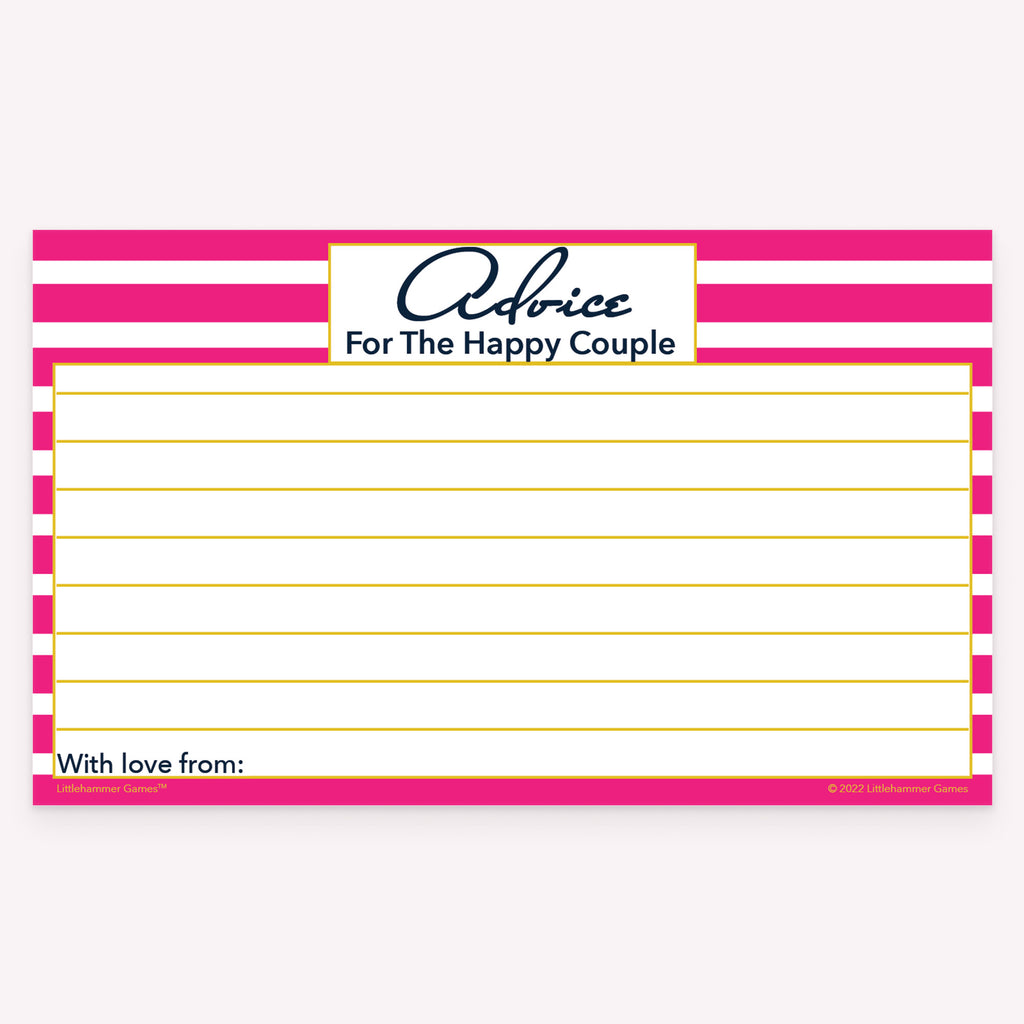 Pink-striped Advice for the Happy Couple wedding card with guest notes