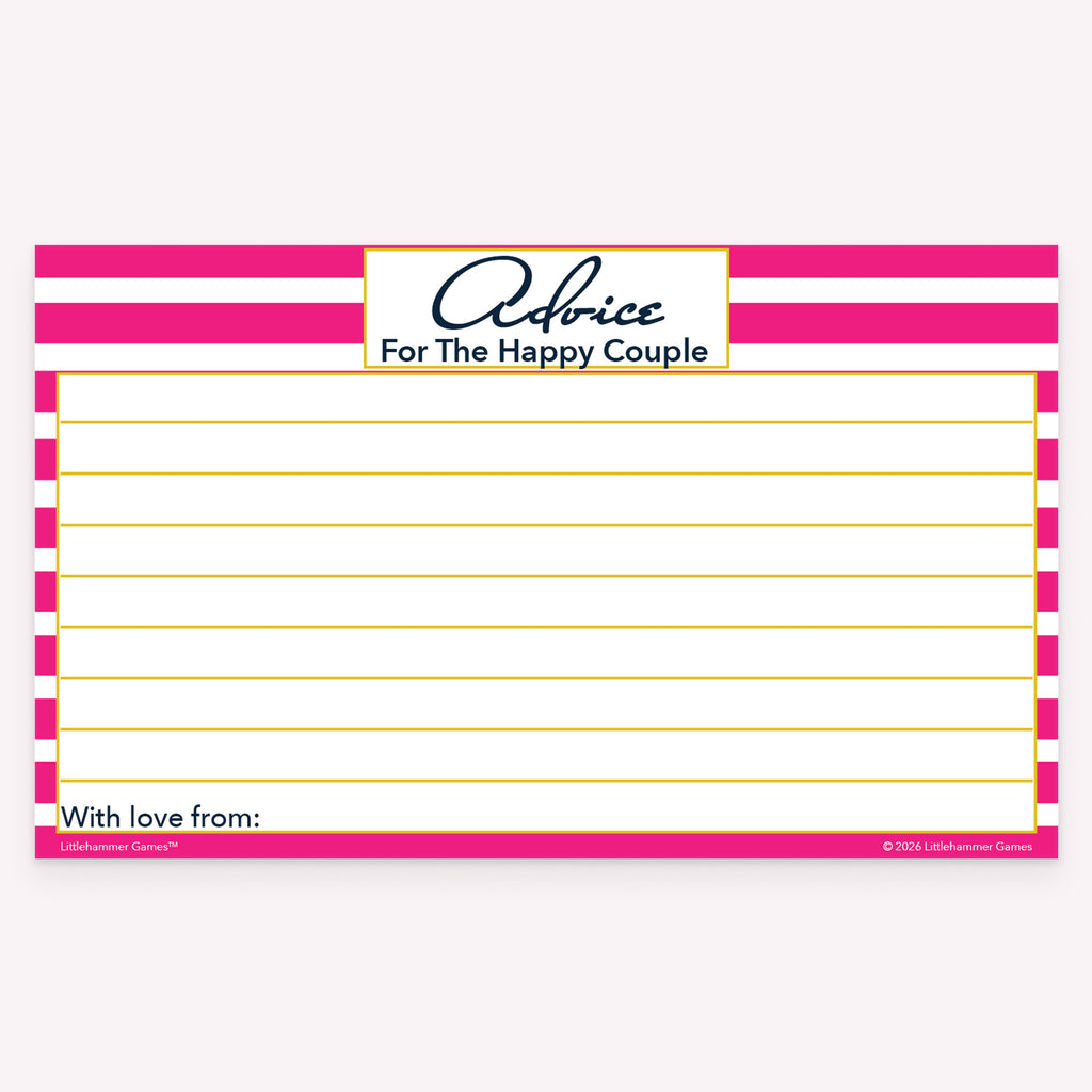 Pink-striped Advice for the Happy Couple wedding card with guest notes